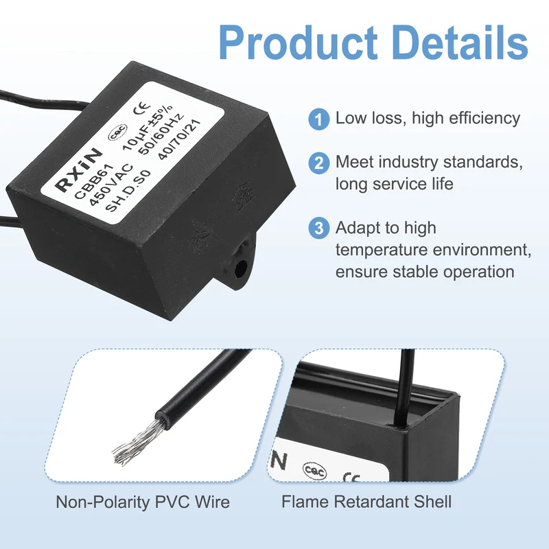 CBB61 Capacitor, 10uF 450V Plastic Ceiling Fan Capacitor