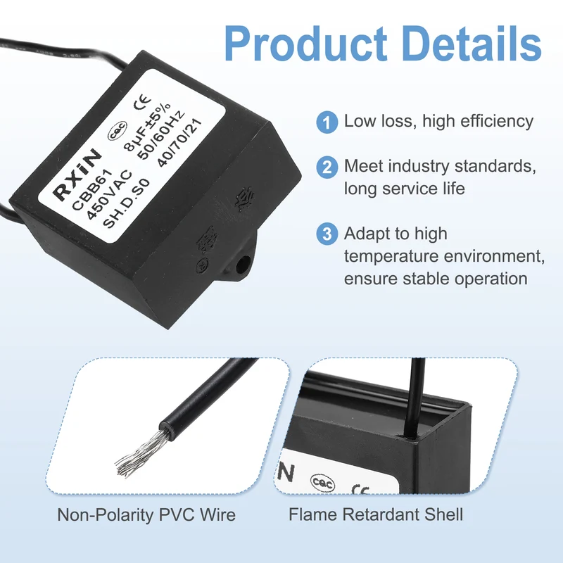 CBB61 Capacitor, 8uF 450V Plastic Ceiling Fan Capacitor