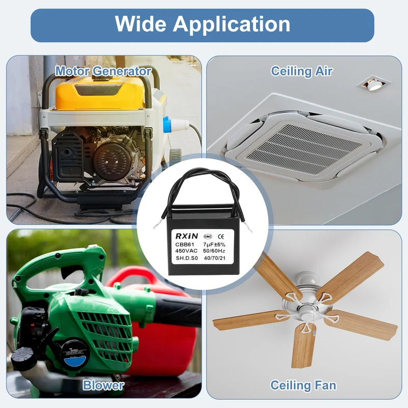 CBB61 Capacitor, 7uF 450V Plastic Ceiling Fan Capacitor