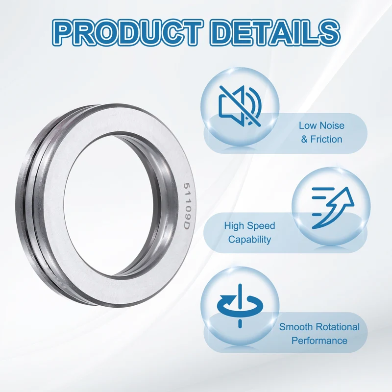51109D Thrust Ball Bearing, Axial Ball Bearing 44x65x14mm 2Pcs