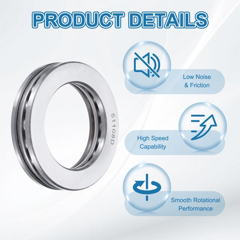 51108D Thrust Ball Bearing, Axial Ball Bearing 39.5x60x13mm 2Pcs