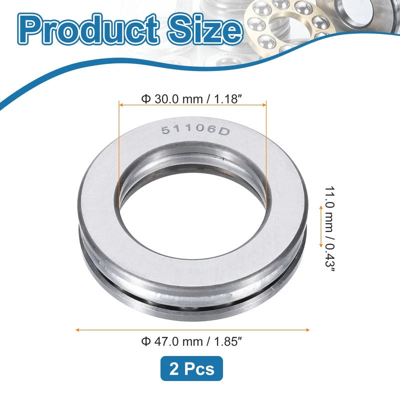 51106D Thrust Ball Bearing, Axial Ball Bearing 30x47x11mm 2Pcs