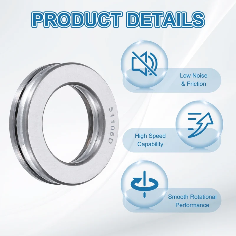 51106D Thrust Ball Bearing, Axial Ball Bearing 30x47x11mm 2Pcs