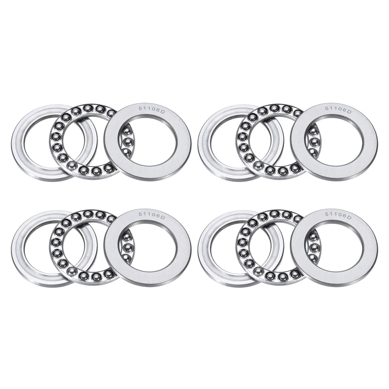 51106D Thrust Ball Bearing, Axial Ball Bearing 29.5x46.5x10.5mm 4Pcs