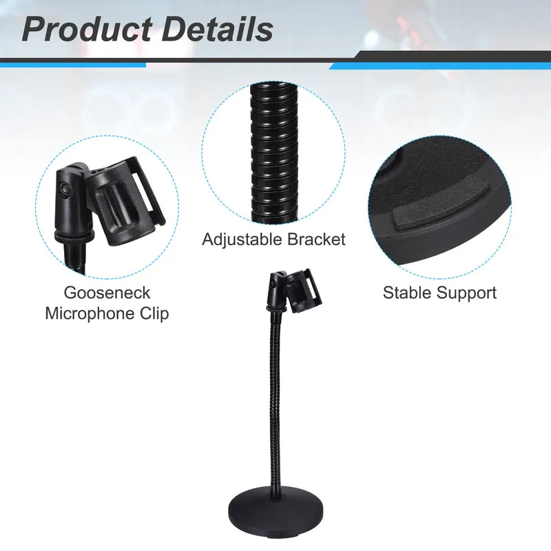 Gooseneck Tabletop Microphone Stand 140x380x285mm Adjustable Mic Holder