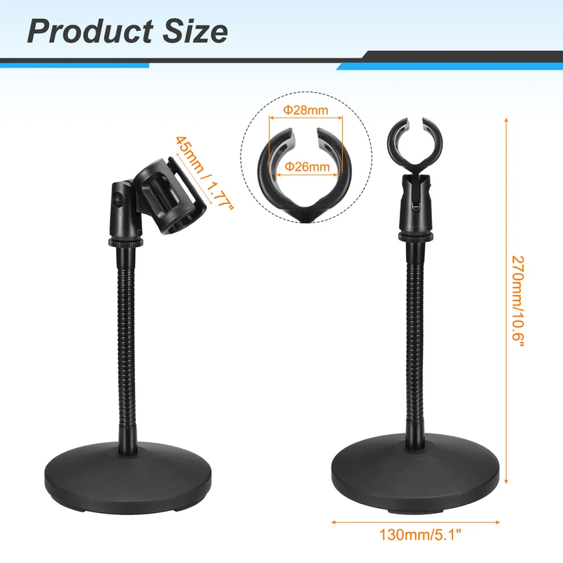 Gooseneck Tabletop Microphone Stand 130x270x185mm Adjustable Mic Holder