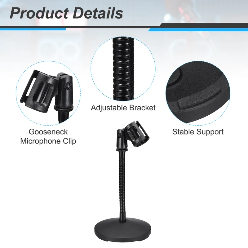 Gooseneck Tabletop Microphone Stand 130x270x185mm Adjustable Mic Holder