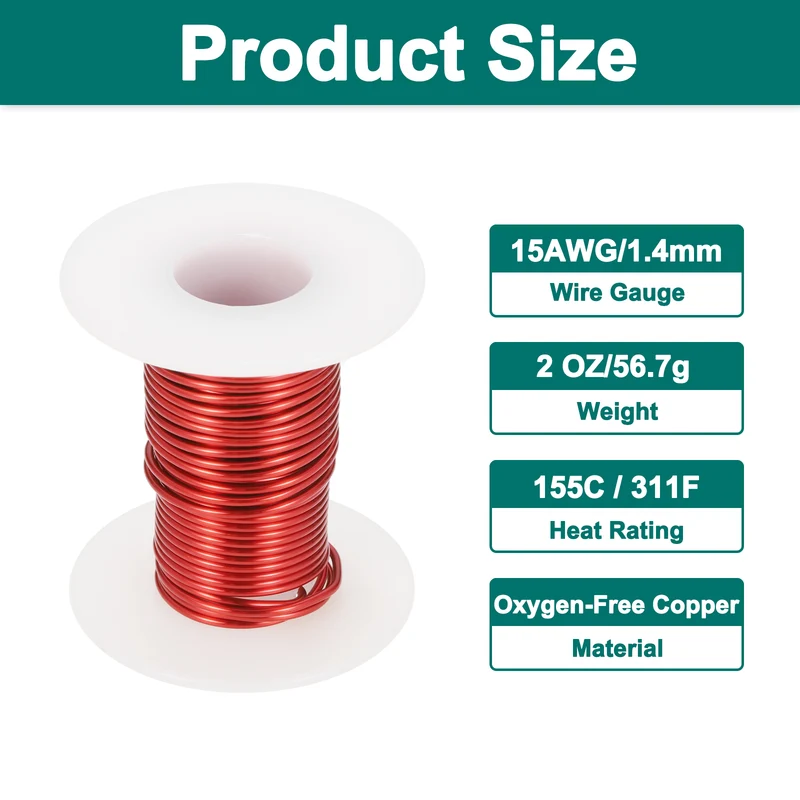 15 AWG Magnet Wire, 15 Gauge 2 oz Enameled Copper Wire, 155C(311F), Red,White