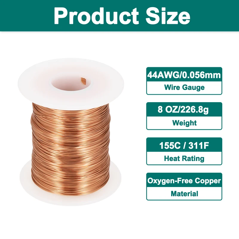 44 AWG Magnet Wire, 44 Gauge 8 oz Enameled Copper Wire, 155C(311F), Copper Color