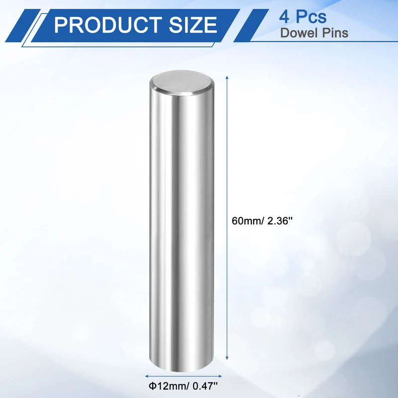 4 Pcs 12 mm x 60 mm Dowel Pins, 316L Stainless Steel Shelf Support Peg Pin
