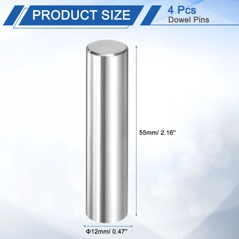 4 Pcs 12 mm x 55 mm Dowel Pins, 316L Stainless Steel Shelf Support Peg Pin