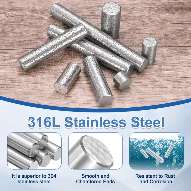 4 Pcs 12 mm x 55 mm Dowel Pins, 316L Stainless Steel Shelf Support Peg Pin