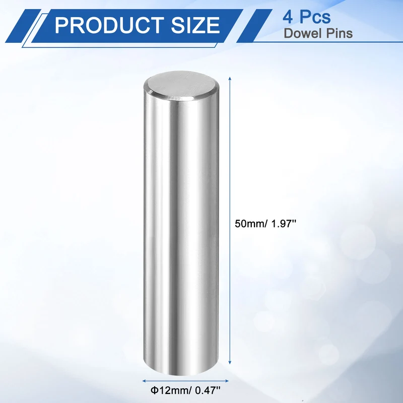 4 Pcs 12 mm x 50 mm Dowel Pins, 316L Stainless Steel Shelf Support Peg Pin