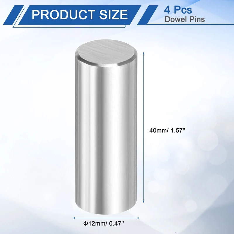 4 Pcs 12 mm x 40 mm Dowel Pins, 316L Stainless Steel Shelf Support Peg Pins
