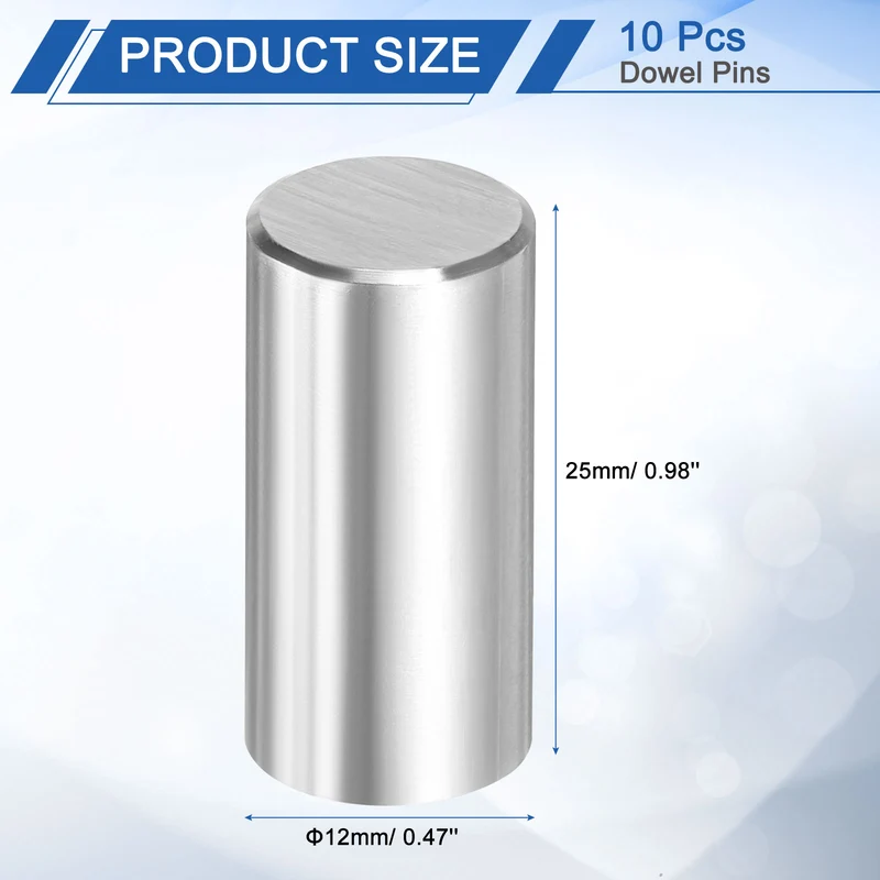 10Pcs 12mm x 25mm Dowel Pins 316L Stainless Steel Shelf Support Peg Pin