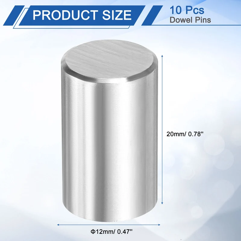 10 Pcs 12 mm x 20 mm Dowel Pins, 316L Stainless Steel Shelf Support Peg Pin