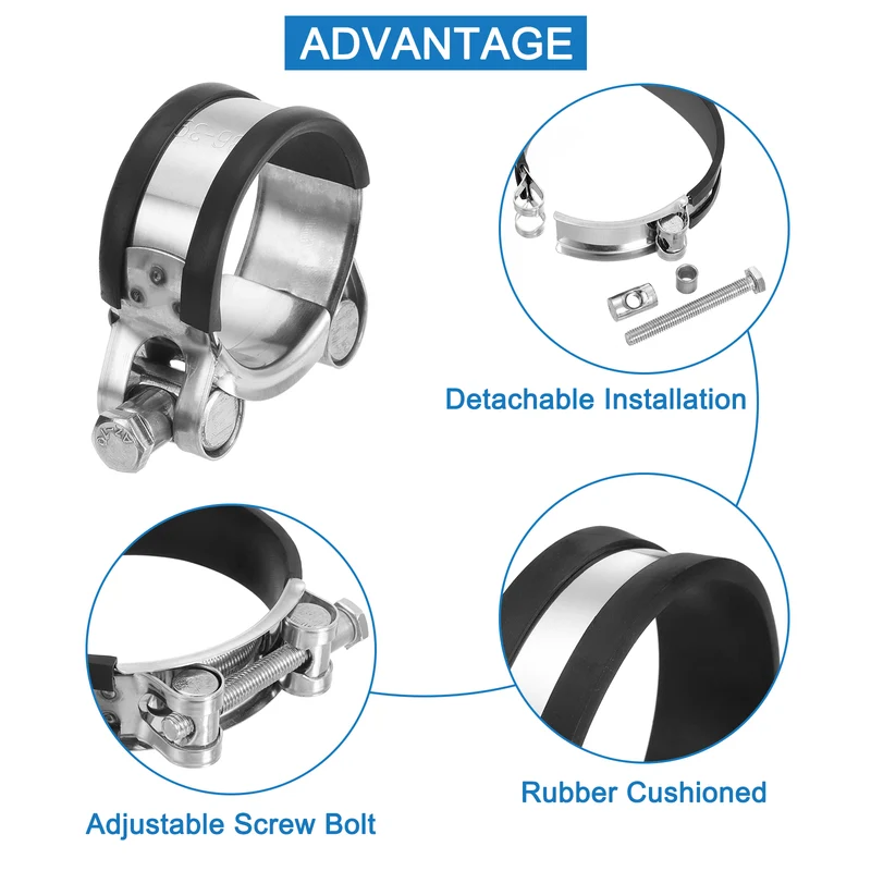 T-Bolt Hose Clamp, 36-39mm Adjustable Stainless Steel Pipe Clamps, 4Pcs