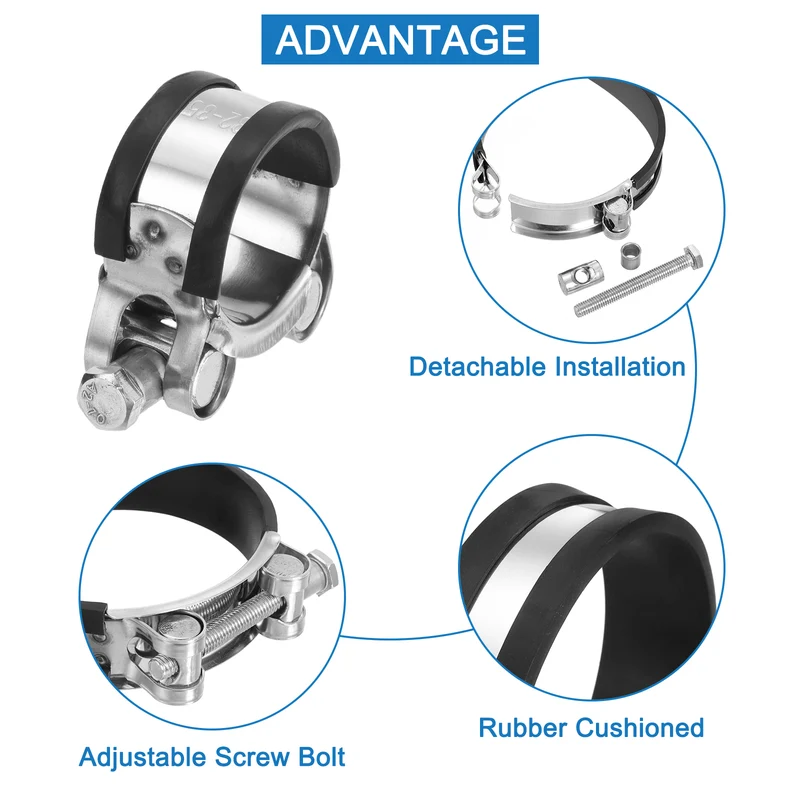 T-Bolt Hose Clamp, 32-35mm Adjustable Stainless Steel Pipe Clamps, 4Pcs