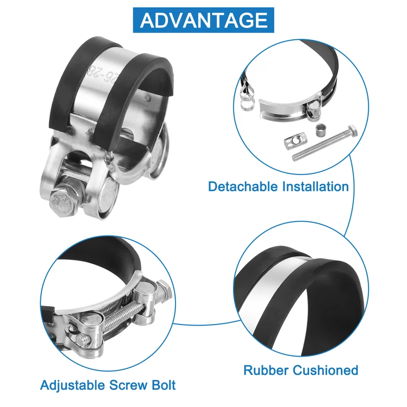 T-Bolt Hose Clamp, 26-28mm Adjustable Stainless Steel Pipe Clamps, 4Pcs