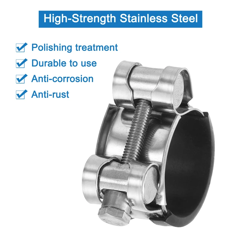 T-Bolt Hose Clamp, 26-28mm Adjustable Stainless Steel Pipe Clamps, 4Pcs