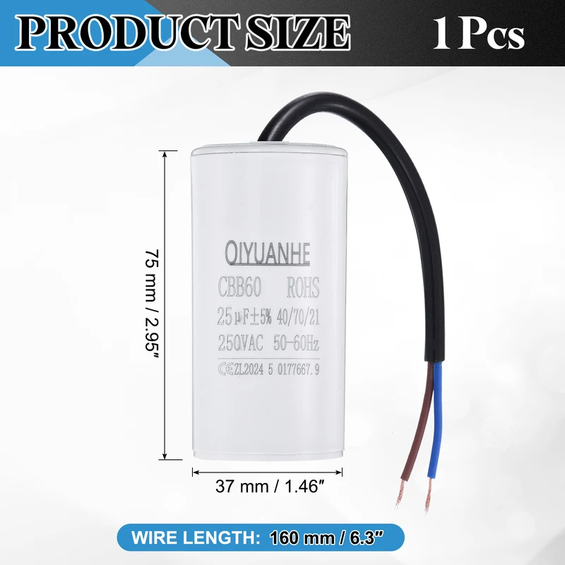 CBB60 25uf Running Capacitor 250VAC 50/60Hz 75x37mm