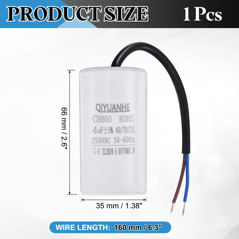 CBB60 4uf Running Capacitor 250VAC 50/60Hz 66x35mm