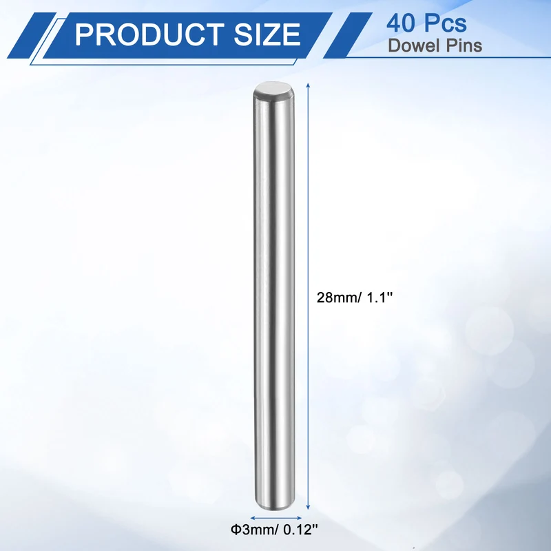 40 Pcs 3 mm x 28 mm Dowel Pins 316L Stainless Steel Shelf Support Peg Pin