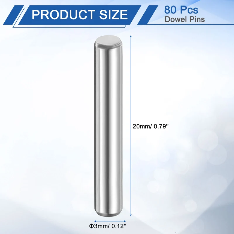 80 Pcs 3 mm x 20 mm Dowel Pins 316L Stainless Steel Shelf Support Peg Pin