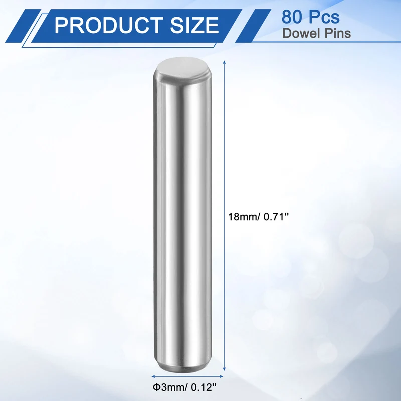 80 Pcs 3 mm x 18 mm Dowel Pins 316L Stainless Steel Shelf Support Peg Pin