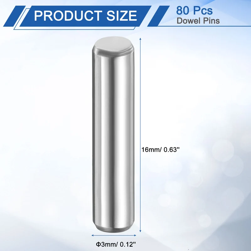 80 Pcs 3 mm x 16 mm Dowel Pins 316L Stainless Steel Shelf Support Peg Pin