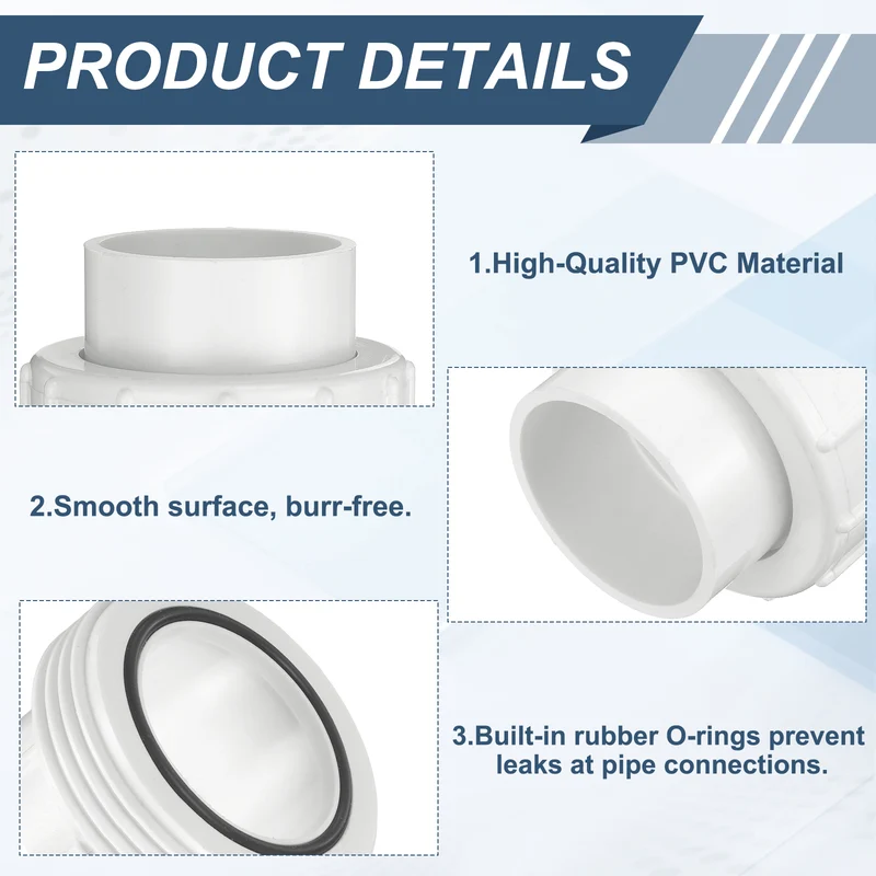 2Pcs 50mm(1-1/2") PVC-Union Coupling Pipe Fitting Slip Joint Adapter, White