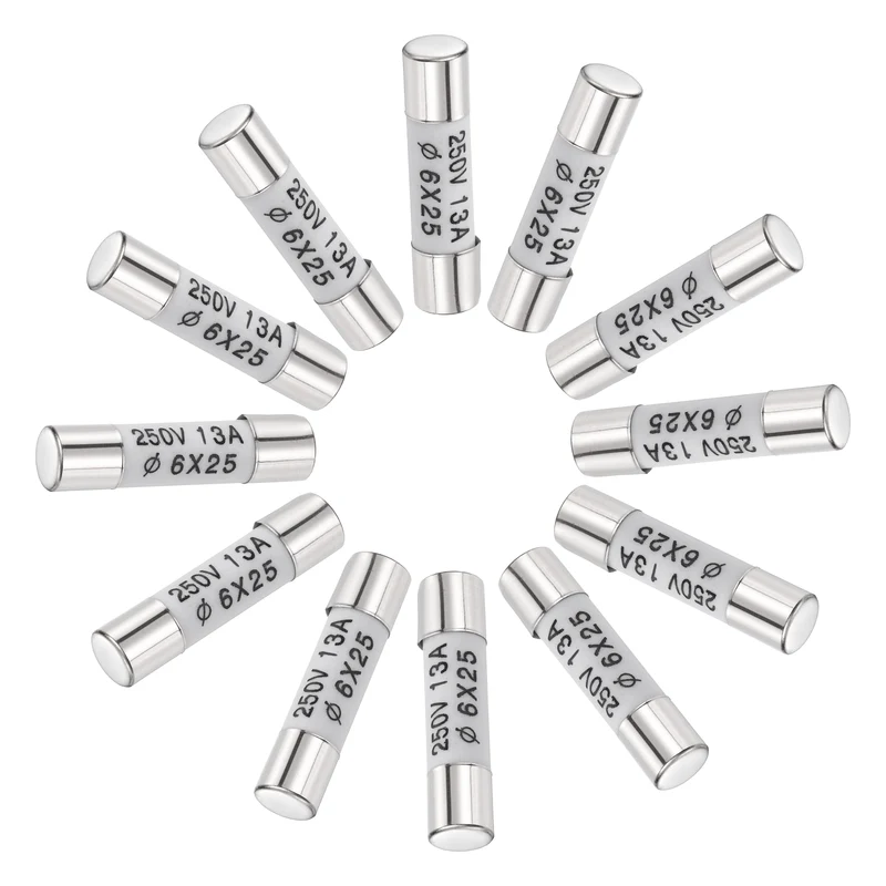 12 Pcs Ceramic Cartridge Fuse 13A 250V 0.24"x0.98" Silver White, for Appliance