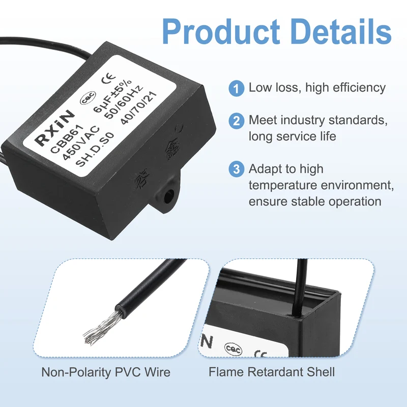 CBB61 Capacitor, 6uF 450V Plastic Ceiling Fan Capacitor