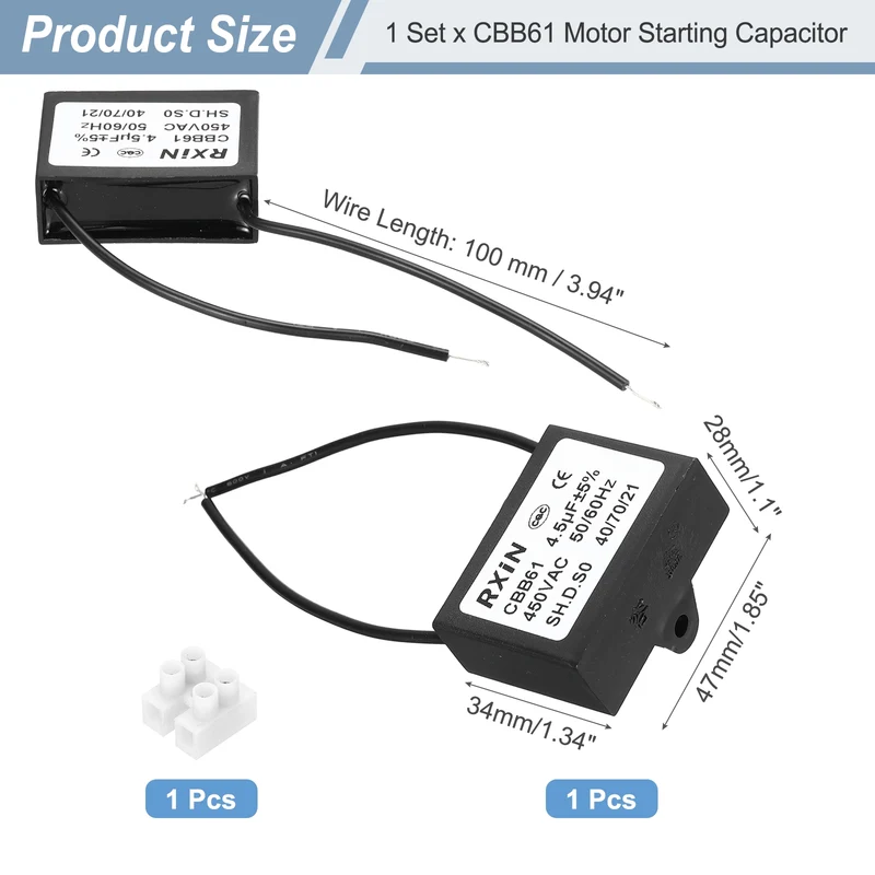 CBB61 Capacitor, 4.5uF 450V Plastic Ceiling Fan Capacitor