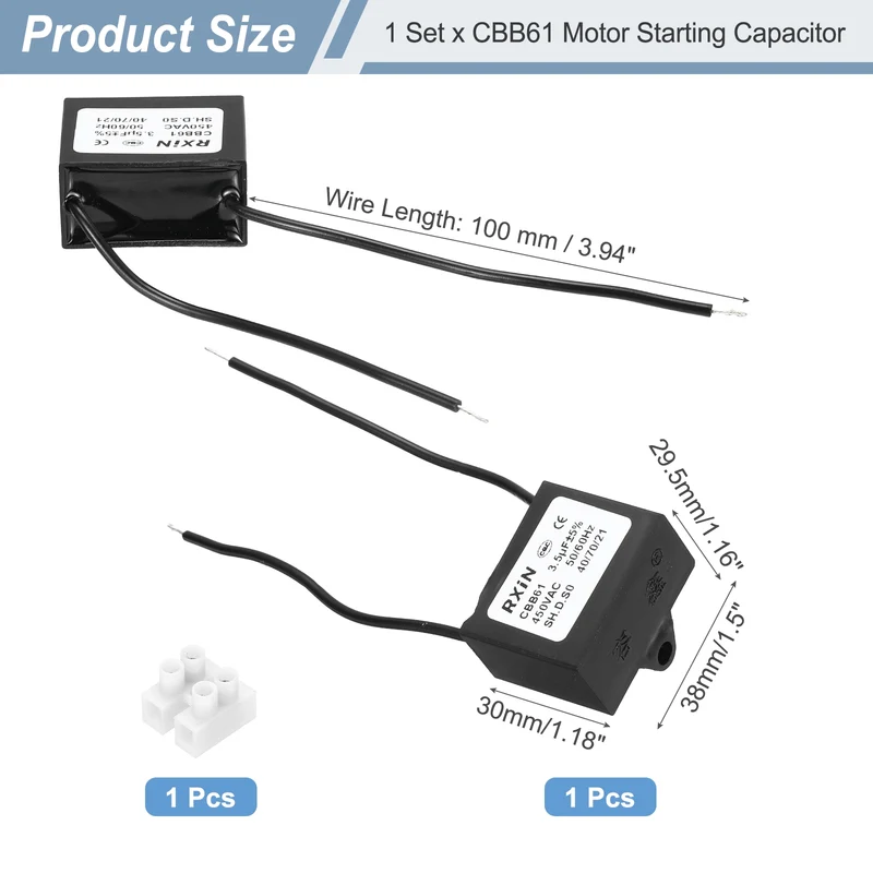 CBB61 Capacitor, 3.5uF 450V Plastic Ceiling Fan Capacitor