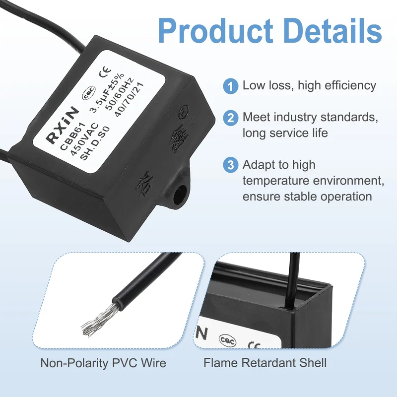 CBB61 Capacitor, 3.5uF 450V Plastic Ceiling Fan Capacitor