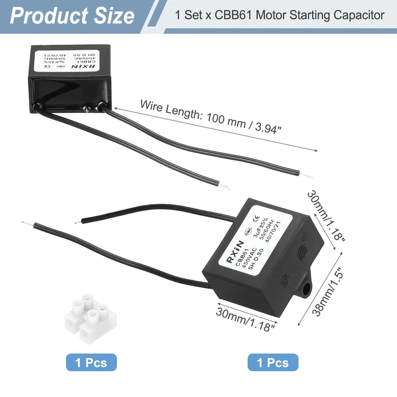 CBB61 Capacitor, 3uF 450V Plastic Ceiling Fan Capacitor