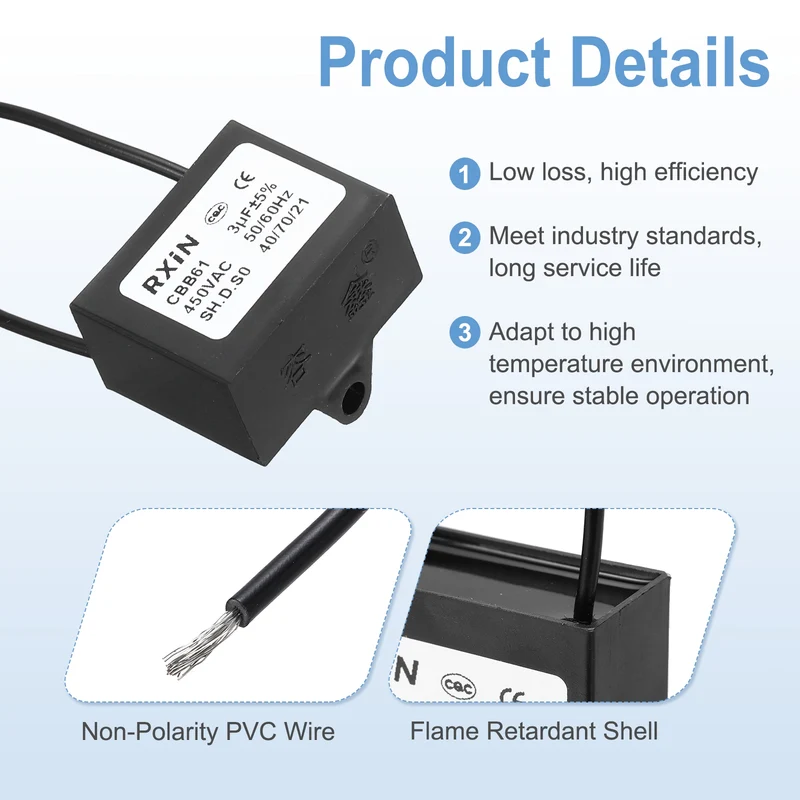 CBB61 Capacitor, 3uF 450V Plastic Ceiling Fan Capacitor