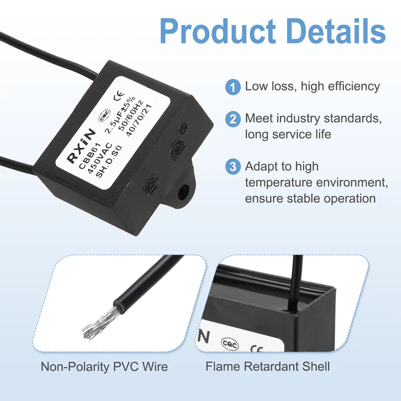 CBB61 Capacitor, 2.5uF 450V Plastic Ceiling Fan Capacitor