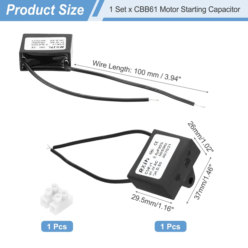 CBB61 Capacitor, 2.4uF 450V Plastic Ceiling Fan Capacitor