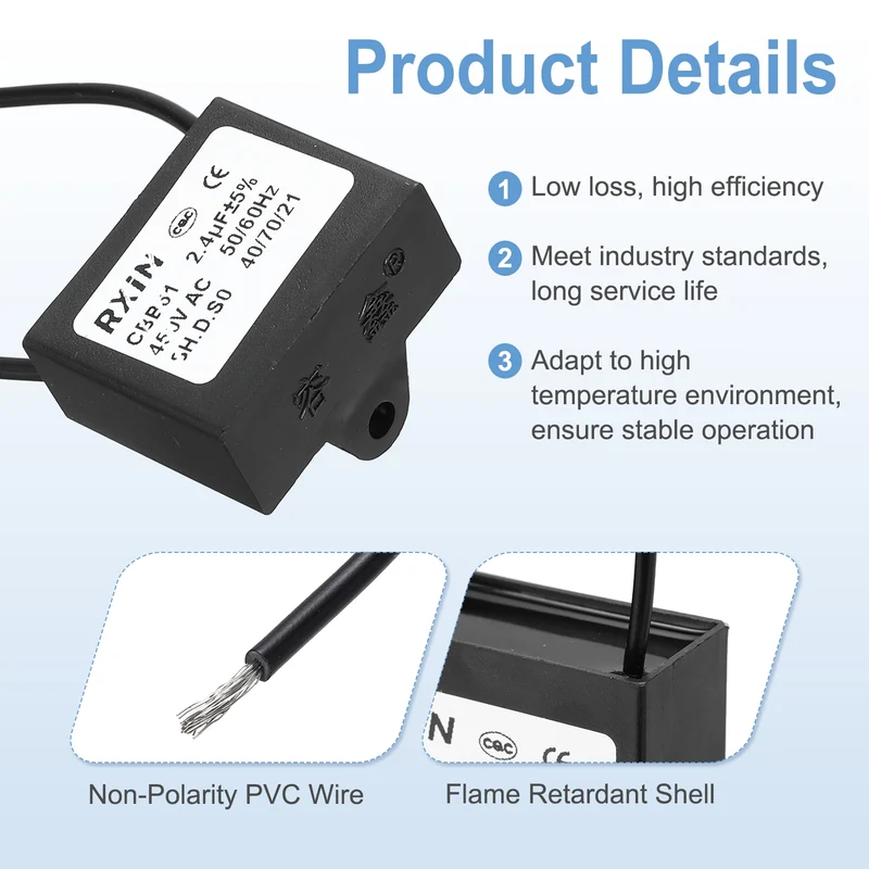 CBB61 Capacitor, 2.4uF 450V Plastic Ceiling Fan Capacitor