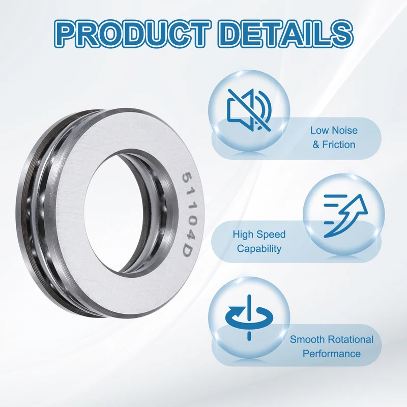 51104D Thrust Ball Bearing, Axial Ball Bearing 19.5x30x10mm 2Pcs