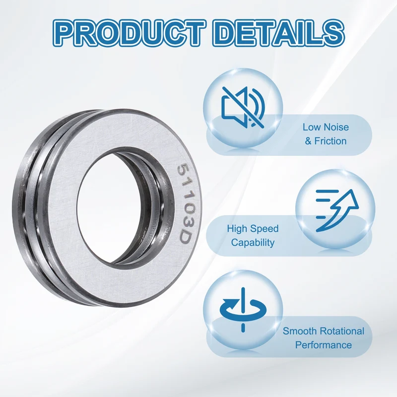 51103D Thrust Ball Bearing, Axial Ball Bearing 16.5x30x9mm 2Pcs