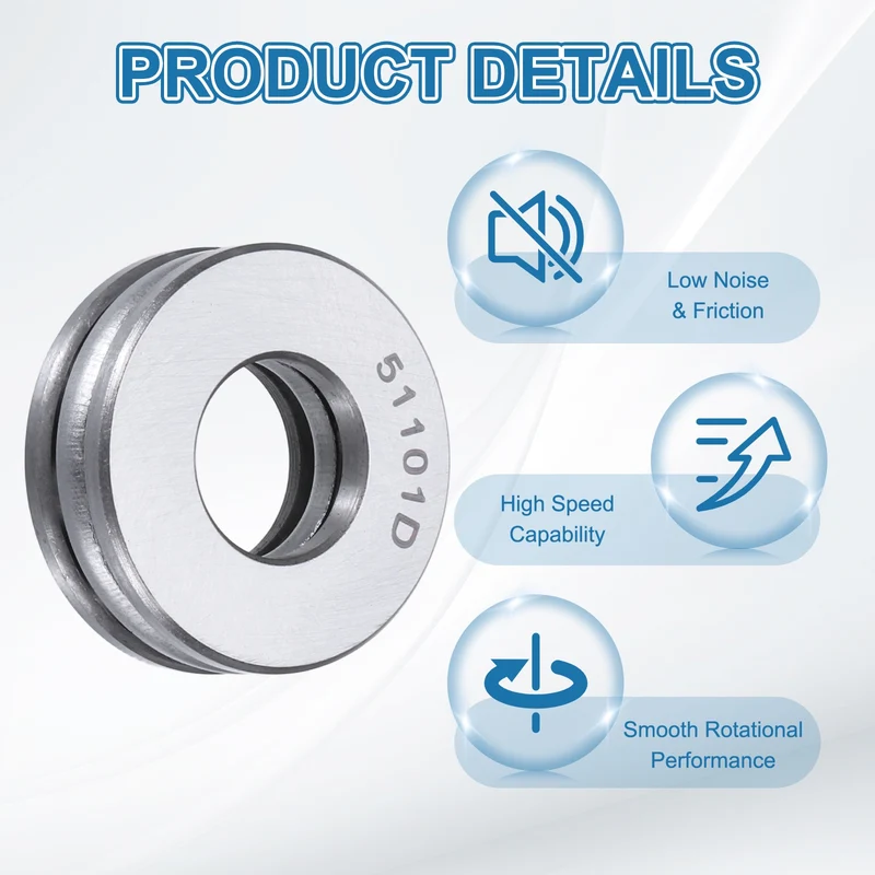 51101D Thrust Ball Bearing, Axial Ball Bearing 11.5x26x9mm 2Pcs
