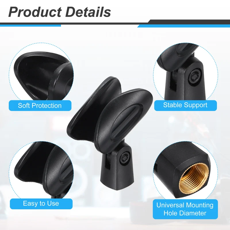 4Pcs Solid Round Microphone Clip with 5/8" Male to 3/8" Female Screw Adapter