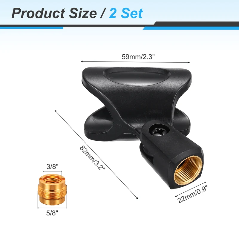 2Pcs Solid Round Microphone Clip with 5/8" Male to 3/8" Female Screw Adapter