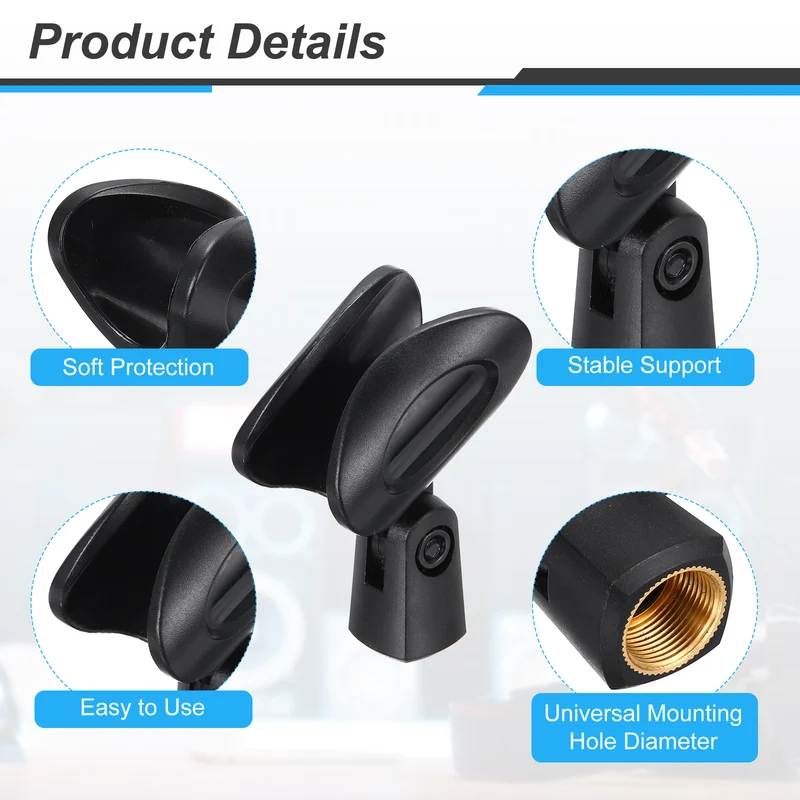 2Pcs Solid Round Microphone Clip with 5/8" Male to 3/8" Female Screw Adapter