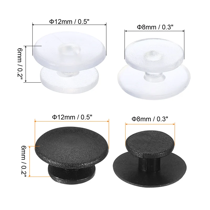 Plastic Button Charm, 100 Pack 12 x 8mm Dia Buckle Button Accessories Backs Wristband Shoe Charm Decoration for DIY Ornaments, Transparent Black