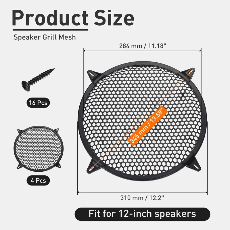 4 Pcs 12 Inch Speaker Grill Plastic Subwoofer Mesh Cover Black