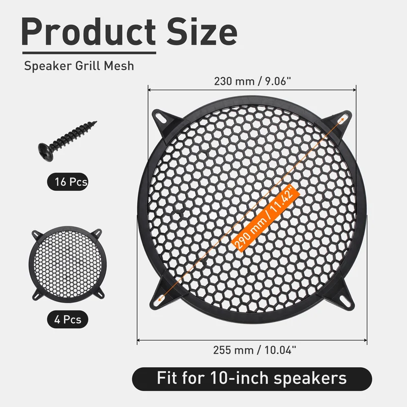 4 Pcs 10 Inch Speaker Grill Plastic Subwoofer Mesh Cover Black